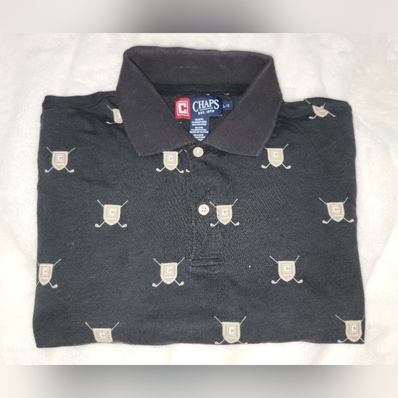 Chaps Black Polo with Tan Emblem Design - Picture 9 of 9